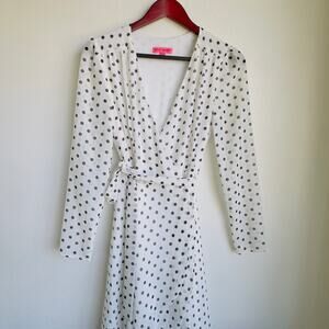 Betsey Johnson Wrap Dress Polka Dot White & Black High-Low Layered Sheer Lined 2